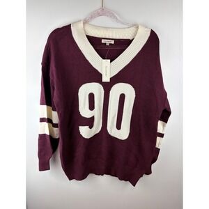 No Comment Sweater Varsity VNeck Maroon 90 Graphic Oversized Preppy Retro Medium